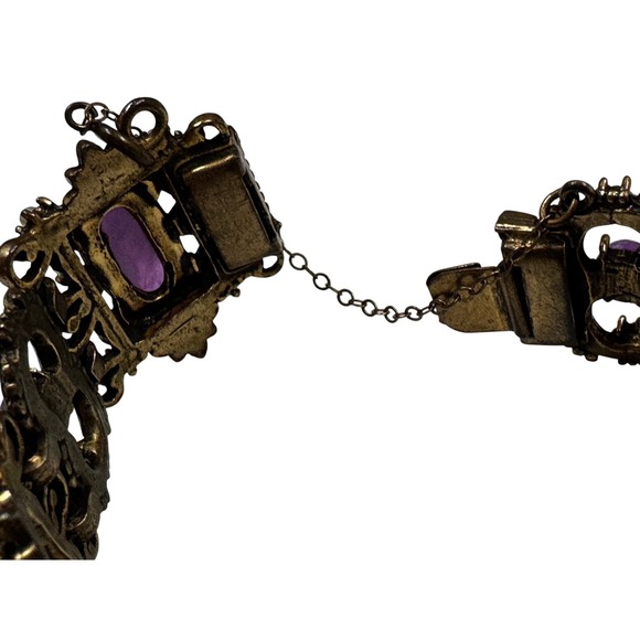 Unsigned Selro Selini antique 1837- 1901 Bronze Bracelet Purple Cabochon Stone - Picture 5 of 8